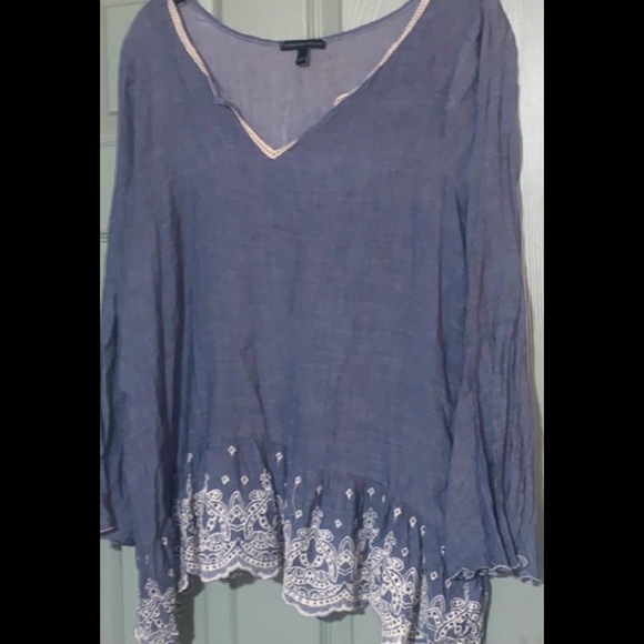 Signature 1 Studio Women’s Blouse/Tunic Sz L Denim & Lace Look.100% Cotton, Soft - Picture 5 of 7
